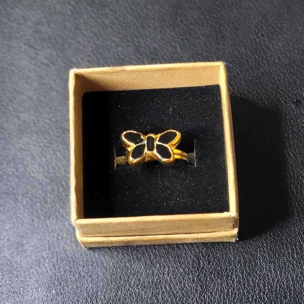 Bohemian Czech Glass Butterfly Ring - Adjustable Gold Plated Handmade
